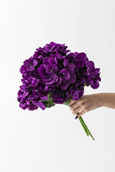 Güleç Yapay Çiçek Yapay Ortanca Çiçeği Mor 45 Cm 7 Dal - 4