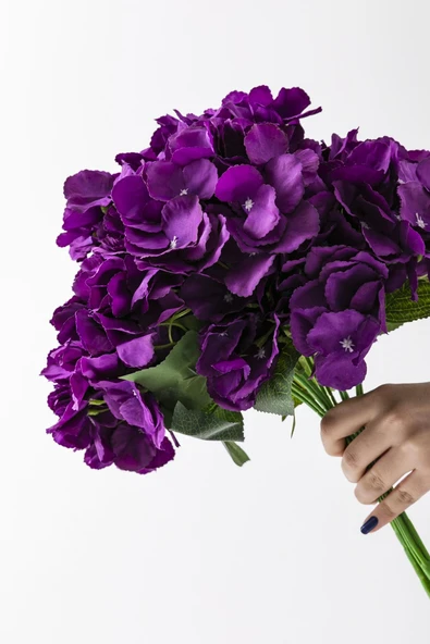 Güleç Yapay Çiçek Yapay Ortanca Çiçeği Mor 45 Cm 7 Dal - 5