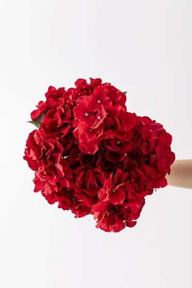 Güleç Yapay Çiçek Yapay Ortanca Çiçeği Kırmızı 45 Cm 7 Dal - Resim 4