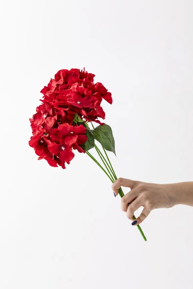 Güleç Yapay Çiçek Yapay Ortanca Çiçeği Kırmızı 45 Cm 7 Dal - Resim 3
