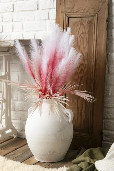 Güleç Yapay Çiçek Yapay Tüylü Palmiye Yaprağı 75 Cm 8 Dal Pembe - Resim 2