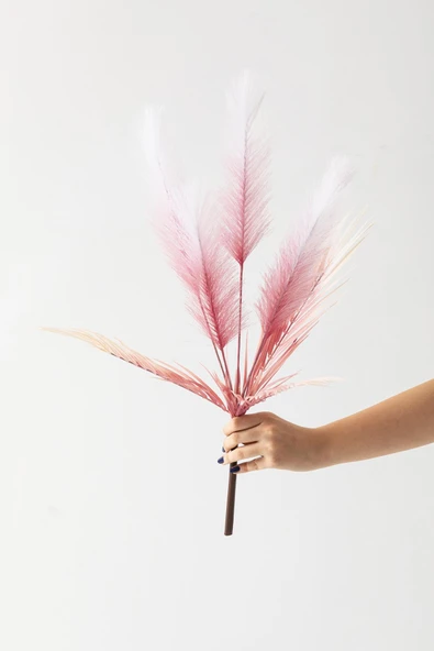 Güleç Yapay Çiçek Yapay Tüylü Palmiye Yaprağı 75 Cm 8 Dal Pembe - Resim 3