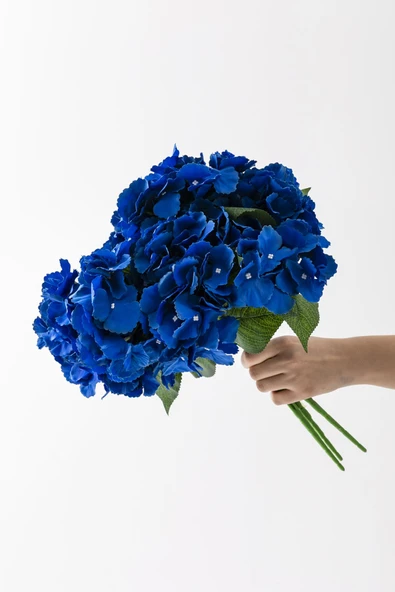 Güleç Yapay Çiçek Yapay Ortanca Çiçeği Mavi 45 Cm 5 Dal - Resim 5