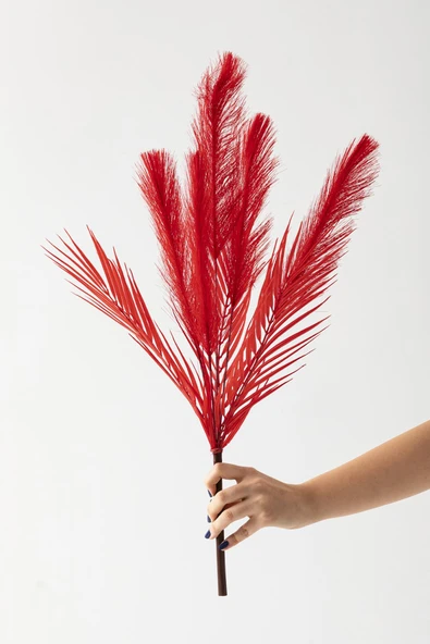 Güleç Yapay Çiçek Yapay Tüylü Palmiye Yaprağı 75 Cm 8 Dal Kırmızı ürün görseli
