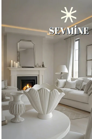 SEVMİNE Kırık Beyaz 16 Cm Modern Trend Istiridye Vazo - Mekanlarınıza Zarif Bir Dokunuş - Resim 2