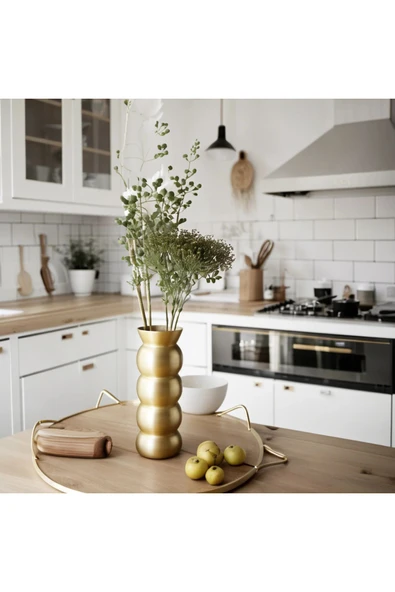 SEVMİNE Sade Gold Zarif Bohem Beyaz Iskandinav Tarzı Trend Vazo 20 cm - Resim 2