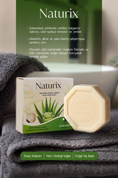 Aloe Vera Özlü Taş Sabun 3'lü Eko Paket Nemlendirici ve Gözenek Destekleyici Bakım - 3X125 gr - 3