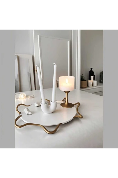 SEVMİNE Bohem Iskandinav Beyaz Ahşap Mumluk Zarif Trend Hediyelik Dekor ürün görseli 1