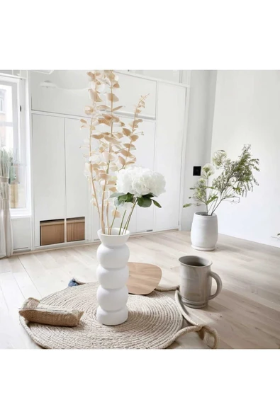 SEVMİNE Bohem Iskandinav Beyaz Küresel Vazo Zarif Trend Hediyelik Dekor 20cm ürün görseli 1