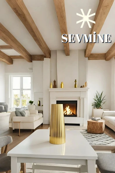 SEVMİNE İskandinav Tarzı Bohem Çizgili Gold Vazo 18 cm - 3