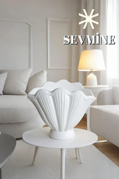 SEVMİNE Beyaz 16 Cm Beton Istiridye Vazo - El Yapımı, Bohem & Iskandinav Tarz, Hediyelik Dekoratif Obje - 3