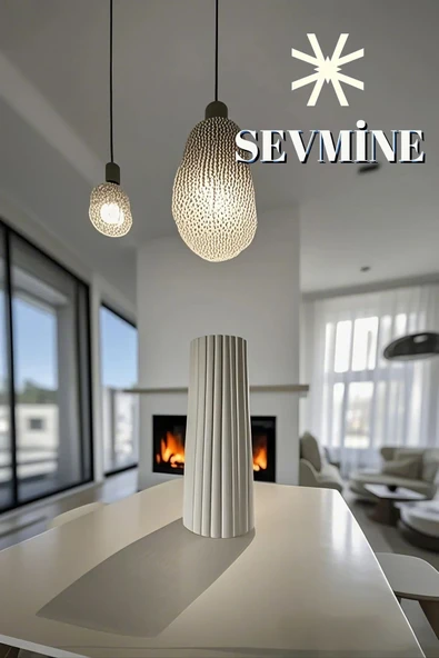 SEVMİNE İskandinav Tarzı Bohem Çizgili Kırık Beyaz Vazo 18 cm - 2