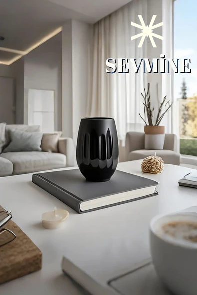 SEVMİNE Neva Siyah Seramik Vazo 15 Cm | Bohem Iskandinav El Yapımı Hediyelik Dekoratif Aksesuar - Resim 3