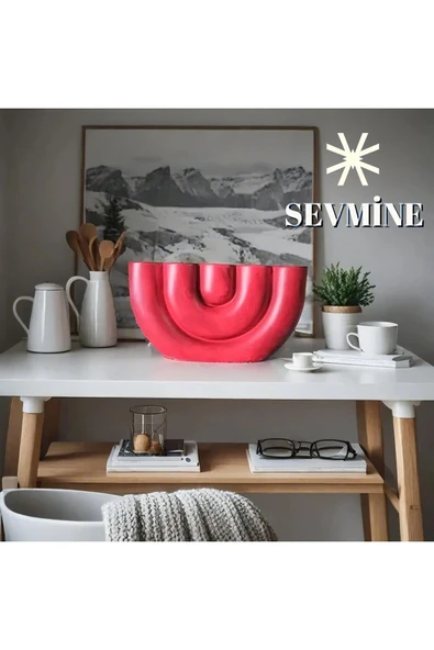 SEVMİNE Modern Tasarım 5 li Beton Mumluk - Şık Tasarım Dekoratif Mumluk (17x9.5x4 cm) - Kan Kırmızı