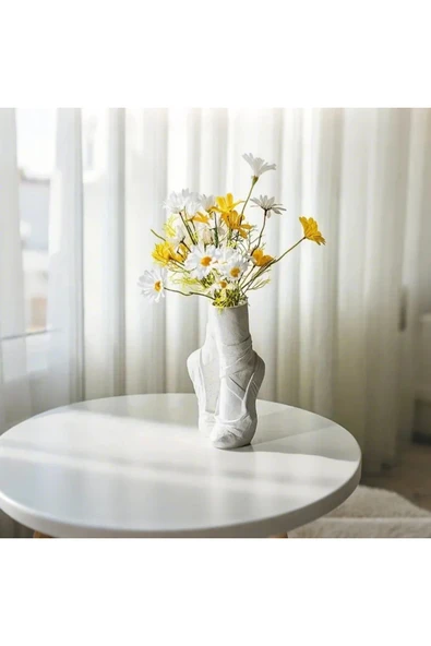 SEVMİNE İskandinav Tarzı Beyaz Sade Balerin Vazo - Resim 2