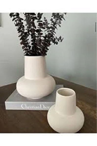SEVMİNE İskandinav Bohem Vazo Modern Beyaz - Resim 3