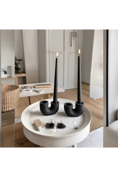 SEVMİNE Bohem Iskandinav 2'li Siyah Ahşap Mumluk Zarif Trend Hediyelik Dekor ürün görseli 1