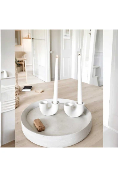 SEVMİNE Bohem Iskandinav 2'li Beyaz Ahşap Mumluk Zarif Trend Hediyelik Dekor ürün görseli 1