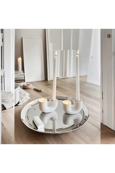 SEVMİNE Bohem Iskandinav 2'li Beyaz Ahşap Mumluk Zarif Trend Hediyelik Dekor - Resim 2