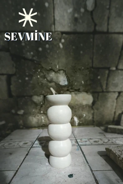 SEVMİNE Bohem Iskandinav Krem Boğumlu Beton Vazo 20 Cm | Hediyelik El Yapımı Modern Dekoratif Tasarım - Resim 3