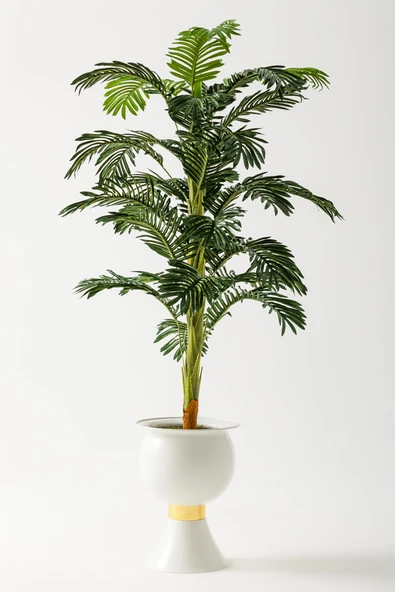 Güleç Yapay Çiçek Yapay Ağaç Areka 180 Cm 32 Yaprak Beyaz Balon Saksı