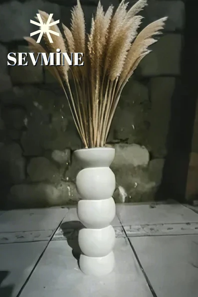 SEVMİNE Bohem Iskandinav Krem Boğumlu Beton Vazo 20 Cm | Hediyelik El Yapımı Modern Dekoratif Tasarım ürün görseli 1