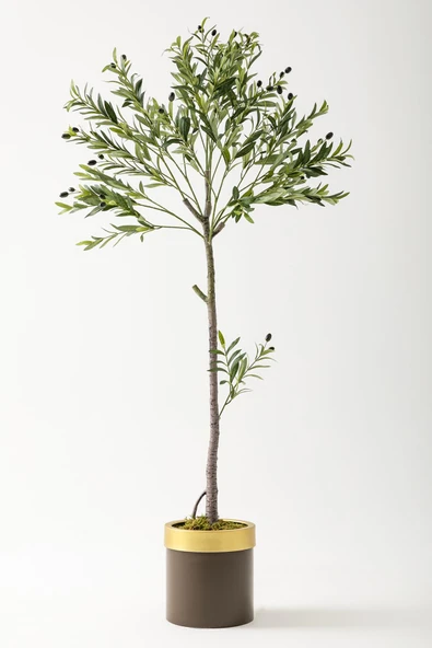 Güleç Yapay Çiçek Yapay Zeytin Ağacı 160 Cm Kahverengi Gold Metal Saksı ürün görseli 1