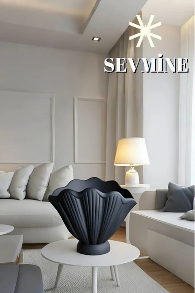 SEVMİNE Siyah 16 Cm Modern Trend Istiridye Vazo - Mekanlarınıza Zarif Bir Dokunuş - Resim 3
