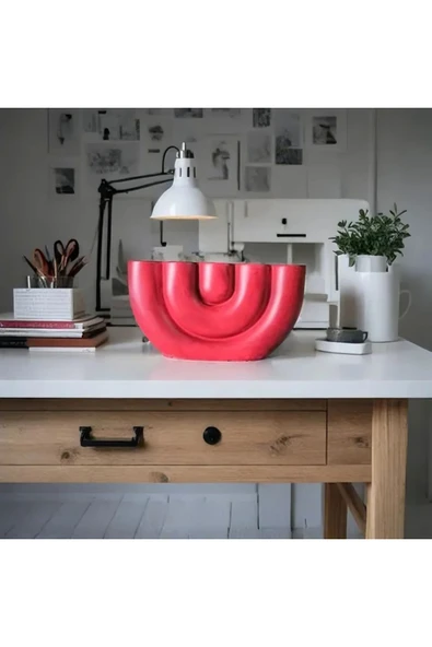SEVMİNE Modern Tasarım 5 li Beton Mumluk - Şık Tasarım Dekoratif Mumluk (17x9.5x4 cm) - Kan Kırmızı - 3