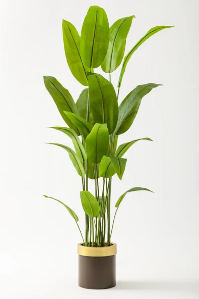 Güleç Yapay Çiçek Yapay Starliçe Ağacı 200 Cm Kahverengi Gold Metal Saksı