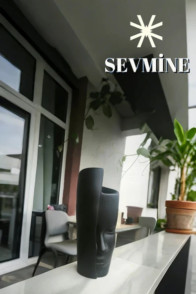 SEVMİNE Bohem Iskandinav Siyah Tek Yüz Beton Vazo 31 Cm | Hediyelik Modern Şık Tasarım