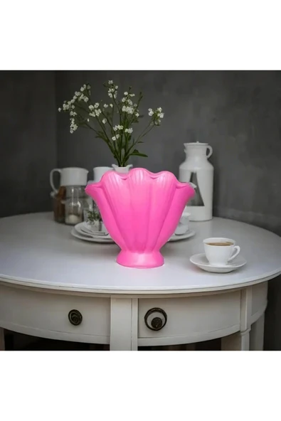 SEVMİNE Fuşya 16 Cm Modern Trend Istiridye Vazo - Mekanlarınıza Zarif Bir Dokunuş - Resim 3