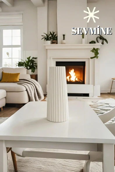 SEVMİNE Bohem Iskandinav Çizgili Beyaz Vazo 18 Cm | Hediyelik Şık Dekoratif Saksı Pinterest Ilhamlı - 3