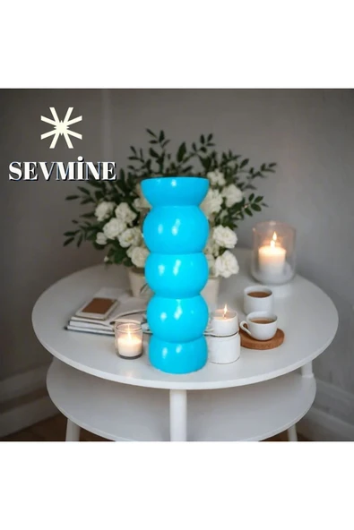 SEVMİNE Bohem Iskandinav 20 Cm Turkuaz Vazo | Hediyelik Zarif Modern Tasarım Trend Dekor - Resim 3