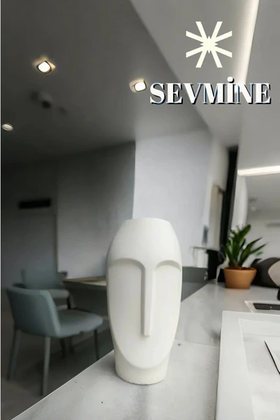 SEVMİNE İskandinav Tarzı Krem Uzun Yüz Long Face Vazo 21 Cm - Resim 3