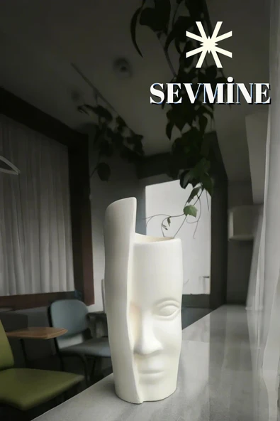 SEVMİNE Bohem Iskandinav Krem Tek Yüz Beton Vazo 31 Cm | Hediyelik Modern Şık Tasarım - Resim 2