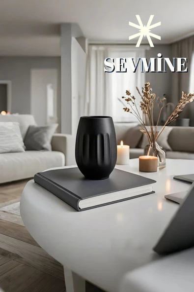 SEVMİNE Neva Siyah Seramik Vazo 15 Cm | Bohem Iskandinav El Yapımı Hediyelik Dekoratif Aksesuar - Resim 2
