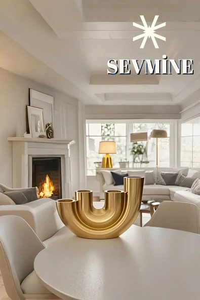 SEVMİNE Bohem Iskandinav Gold Beton Dörtlü Mumluk | Hediyelik El Yapımı Modern Dekoratif Aksesuar - Resim 2