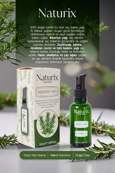 Biberiye Yağı %100 Doğal Dökülme Karşıtı, Saç Uzamasını Destekleyici ve Kepek Önleyici - 50 ml - 3