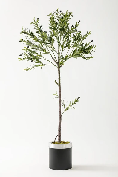 Güleç Yapay Çiçek Yapay Zeytin Ağacı 160 Cm Siyah Gümüş Metal Saksı ürün görseli