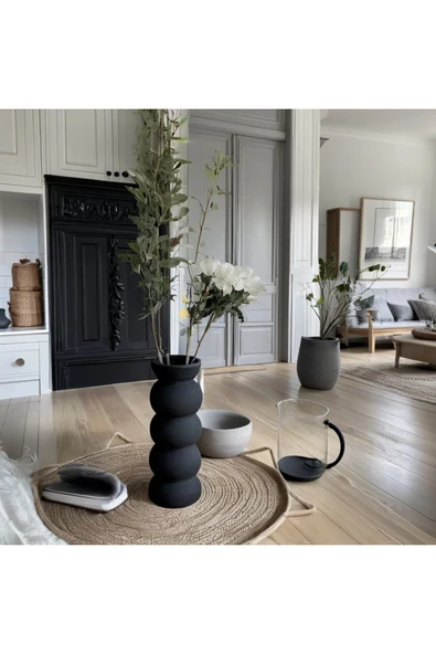 SEVMİNE 20 cm Sade Siyah Zarif Bohem Iskandinav Tarzı Trend Vazo - Resim 2