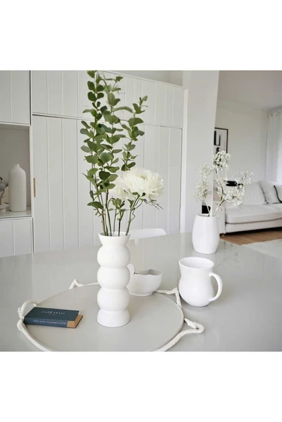 SEVMİNE Bohem Iskandinav Beyaz Küresel Vazo Zarif Trend Hediyelik Dekor 20cm - Resim 2