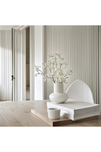 SEVMİNE Bohem Iskandinav Beyaz Beton Lal Vazo 15 Cm | Hediyelik Modern Minimal Şık Tasarım - Resim 3