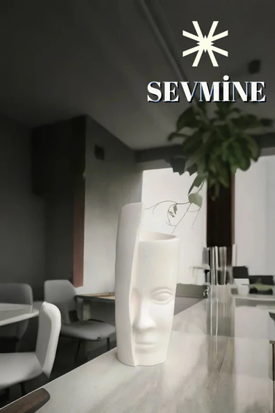 SEVMİNE Bohem Iskandinav Kırık Beyaz Tek Yüz Beton Vazo 31 Cm | Hediyelik Modern Şık Tasarım - Resim 2