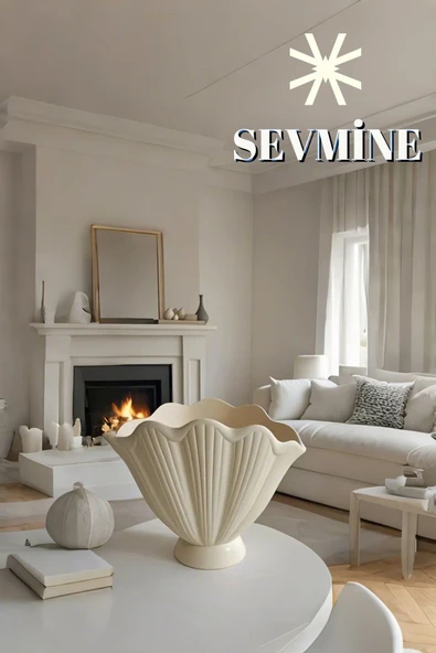 SEVMİNE Krem 16 Cm Renk Beton Istiridye Vazo | El Yapımı Dekoratif Çiçeklik | Modern Şık Tasarım - 3