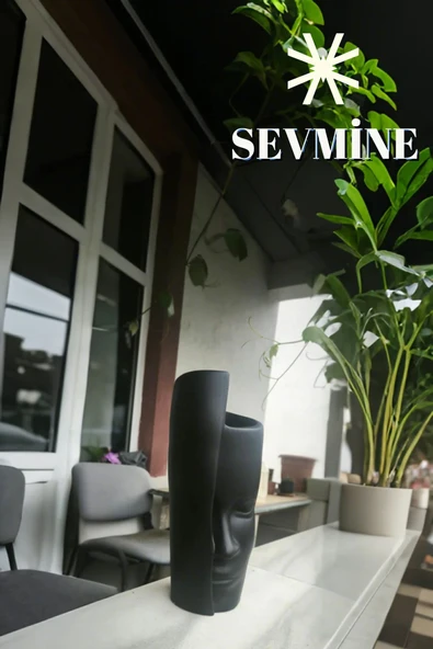 SEVMİNE Bohem Iskandinav Siyah Tek Yüz Beton Vazo 31 Cm | Hediyelik Modern Şık Tasarım - 3
