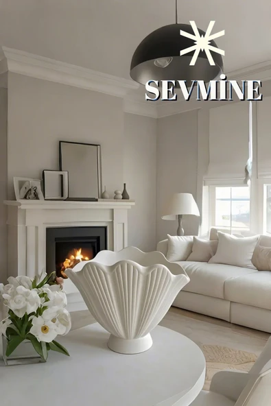 SEVMİNE Kırık Beyaz 16 Cm Modern Trend Istiridye Vazo - Mekanlarınıza Zarif Bir Dokunuş - Resim 3