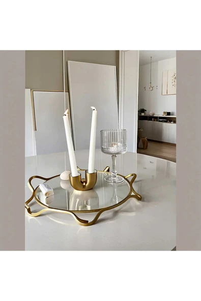 SEVMİNE Bohem Iskandinav Gold Ahşap Mumluk | Hediyelik Sade Zarif Minimalist Dekor Trend Tasarım ürün görseli 1