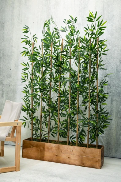 Güleç Yapay Çiçek Yapay Bambu Seperatör 180 Cm Ahşap Kahverengi Saksı - 2