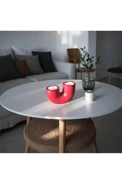 SEVMİNE Bohem Iskandinav Kan Kırmızı Beton Mumluk | Hediyelik El Yapımı Zarif Ikili Dekoratif Aksesuar - Resim 2